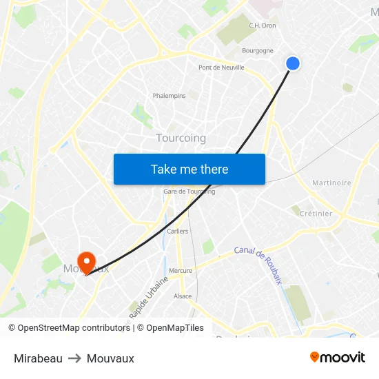 Mirabeau to Mouvaux map