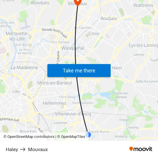 Haley to Mouvaux map