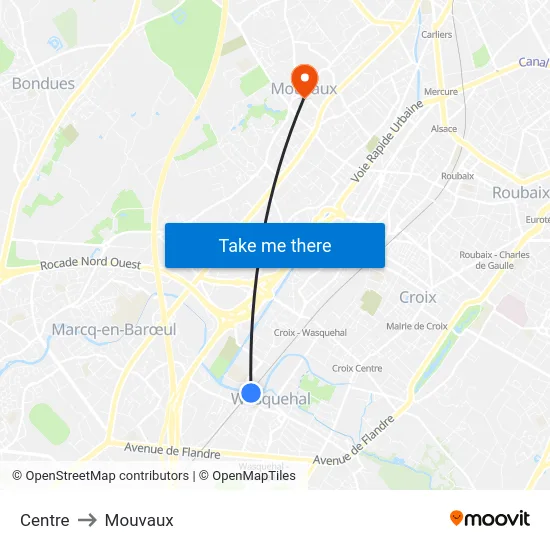 Centre to Mouvaux map