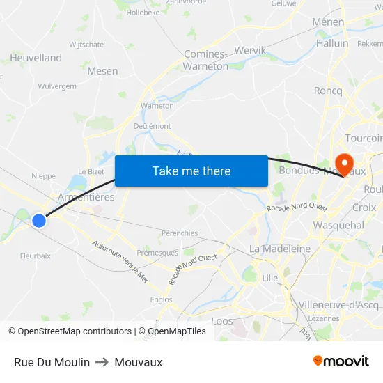 Rue Du Moulin to Mouvaux map