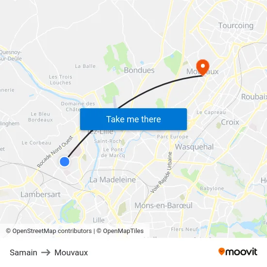 Samain to Mouvaux map