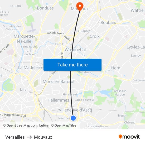 Versailles to Mouvaux map