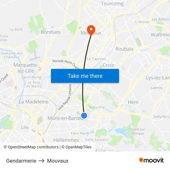 Gendarmerie to Mouvaux map