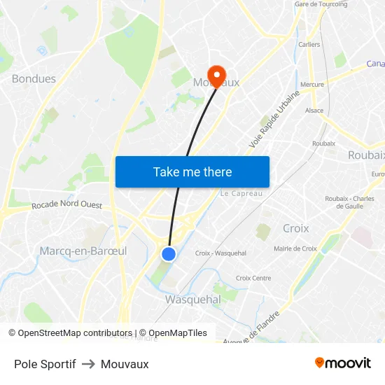 Pole Sportif to Mouvaux map
