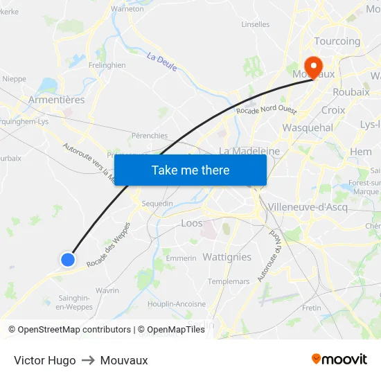 Victor Hugo to Mouvaux map