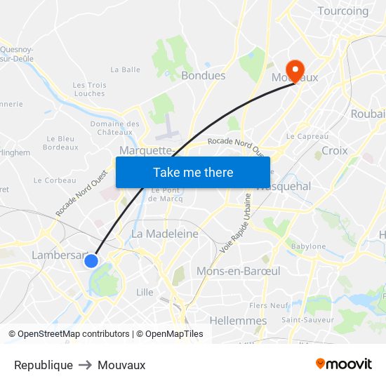 Republique to Mouvaux map