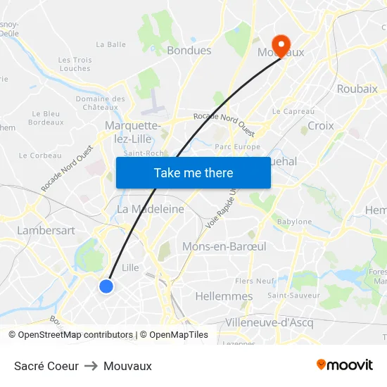 Sacré Coeur to Mouvaux map