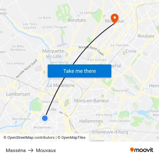 Masséna to Mouvaux map