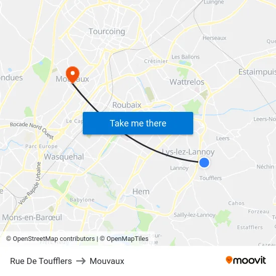 Rue De Toufflers to Mouvaux map
