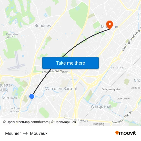 Meunier to Mouvaux map