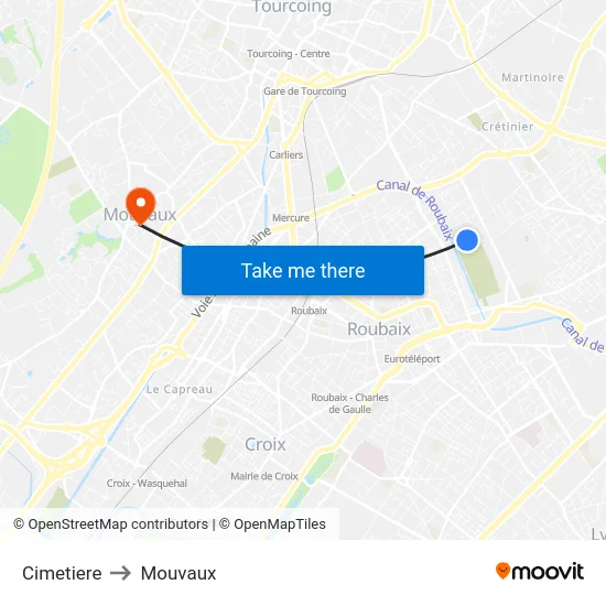 Cimetiere to Mouvaux map