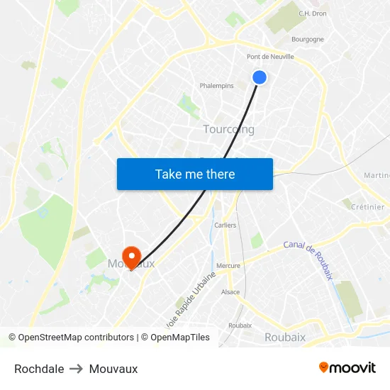 Rochdale to Mouvaux map