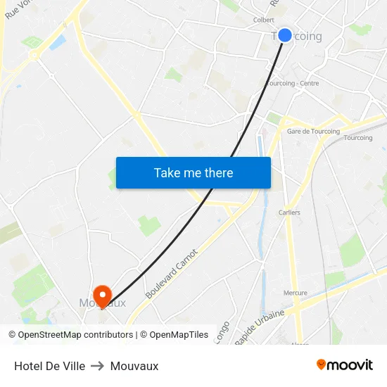 Hotel De Ville to Mouvaux map
