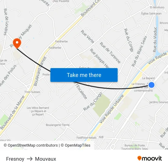 Fresnoy to Mouvaux map