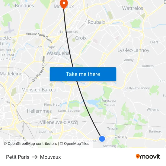Petit Paris to Mouvaux map