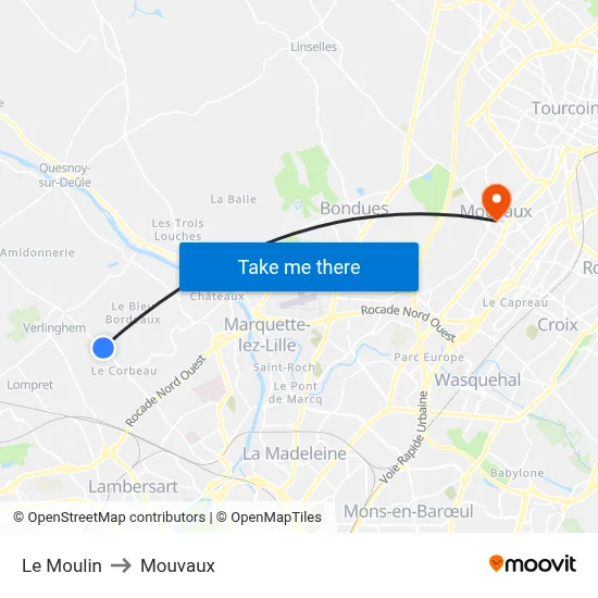 Le Moulin to Mouvaux map