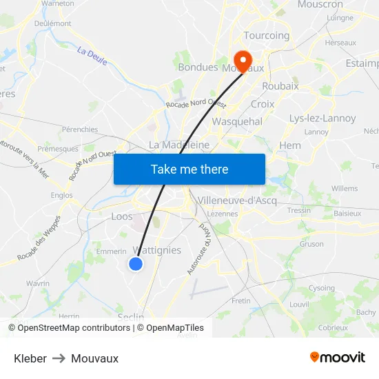 Kleber to Mouvaux map