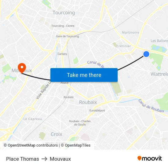 Place Thomas to Mouvaux map