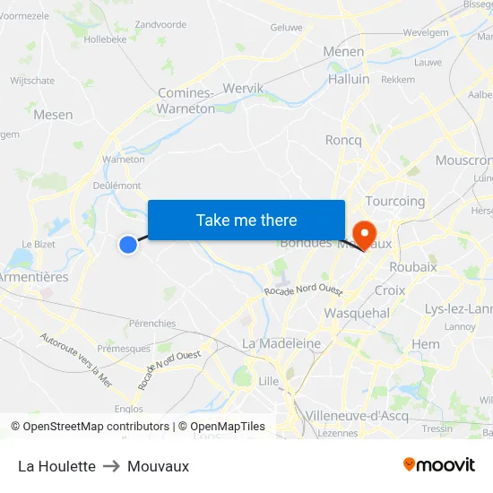La Houlette to Mouvaux map