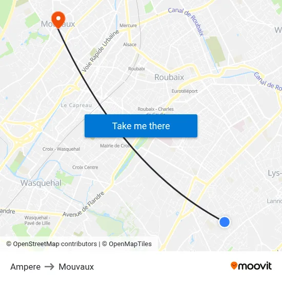 Ampere to Mouvaux map