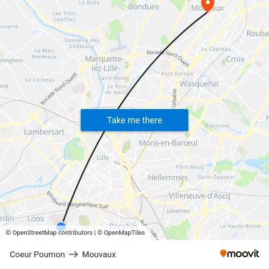 Coeur Poumon to Mouvaux map