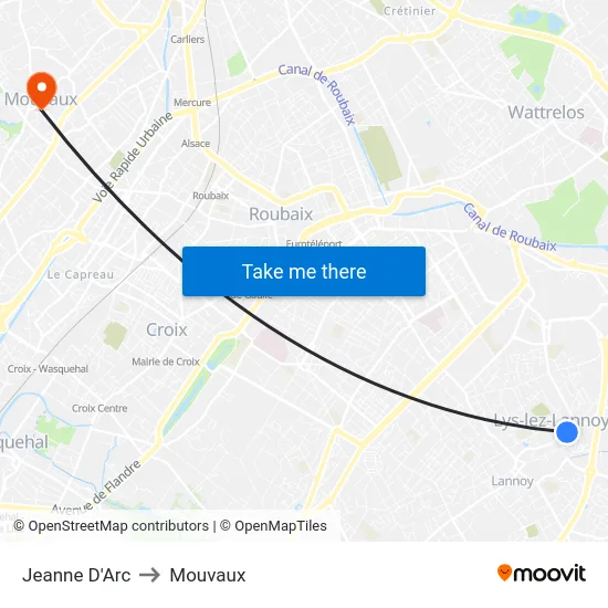 Jeanne D'Arc to Mouvaux map