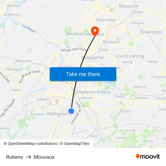 Rubens to Mouvaux map