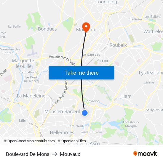 Boulevard De Mons to Mouvaux map