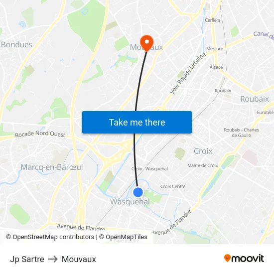 Jp Sartre to Mouvaux map