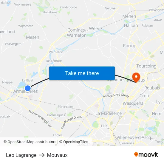 Leo Lagrange to Mouvaux map