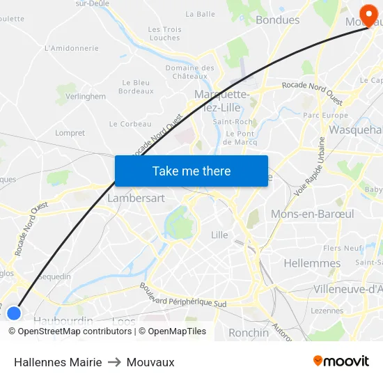Hallennes Mairie to Mouvaux map
