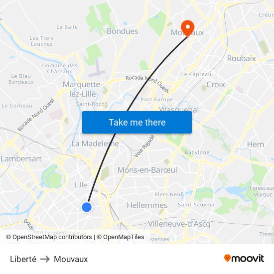 Liberté to Mouvaux map