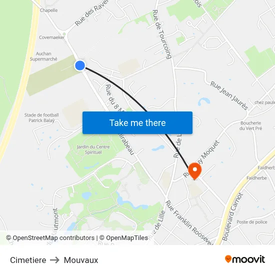 Cimetiere to Mouvaux map