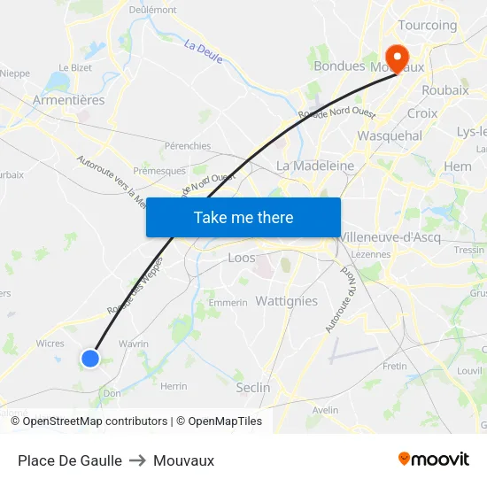 Place De Gaulle to Mouvaux map