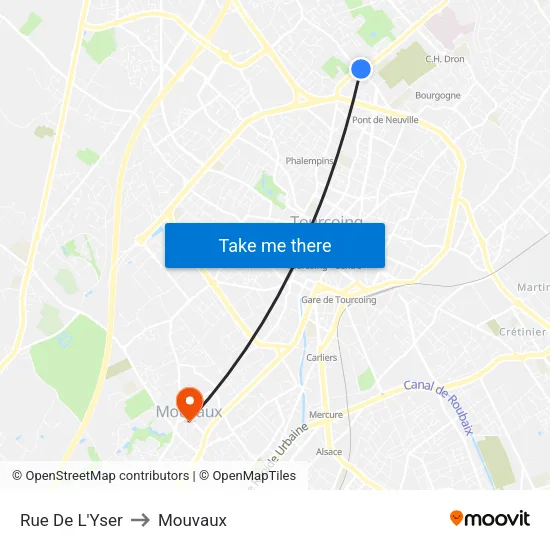 Rue De L'Yser to Mouvaux map