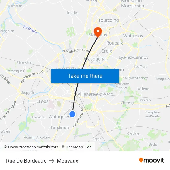 Rue De Bordeaux to Mouvaux map