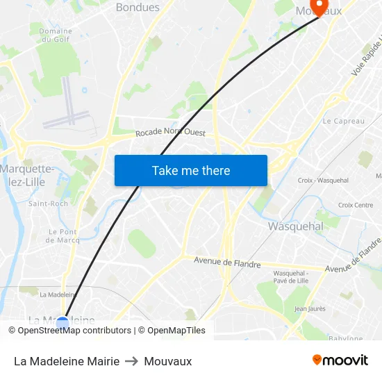 La Madeleine Mairie to Mouvaux map