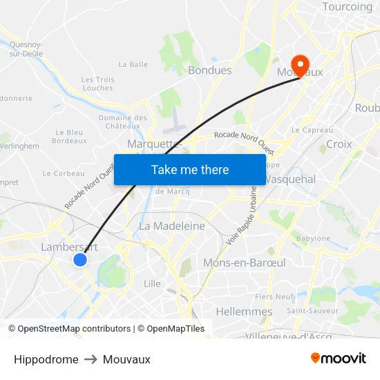 Hippodrome to Mouvaux map