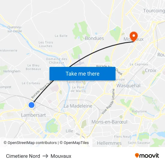 Cimetiere Nord to Mouvaux map