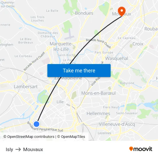 Isly to Mouvaux map
