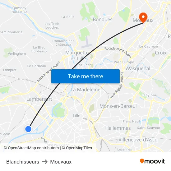 Blanchisseurs to Mouvaux map