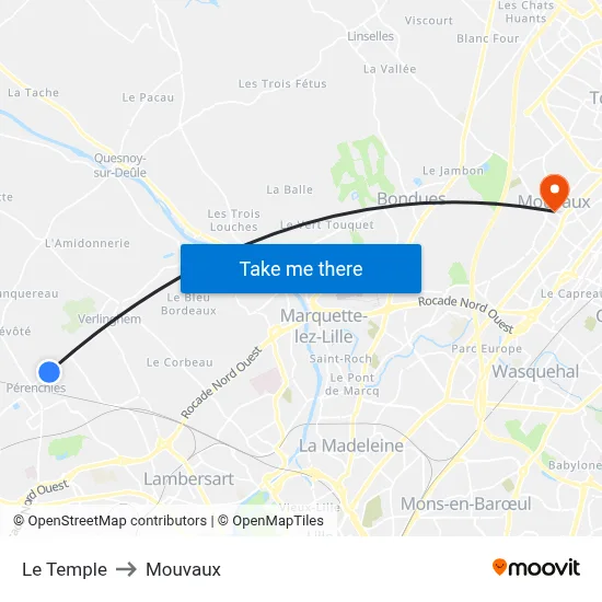 Le Temple to Mouvaux map