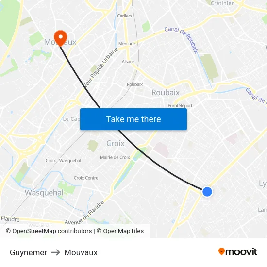 Guynemer to Mouvaux map