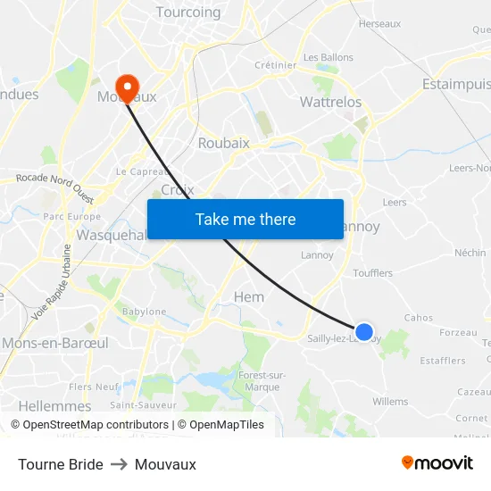 Tourne Bride to Mouvaux map