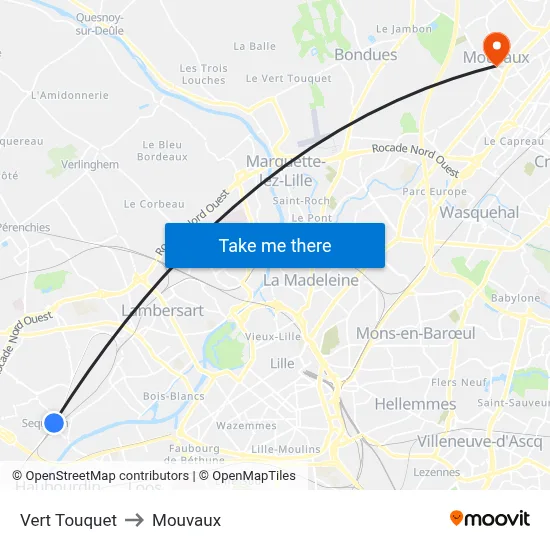 Vert Touquet to Mouvaux map