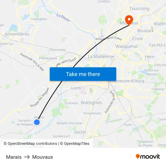 Marais to Mouvaux map