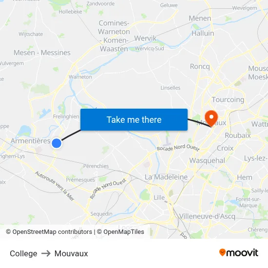 College to Mouvaux map