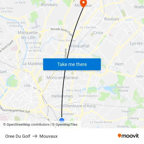 Oree Du Golf to Mouvaux map