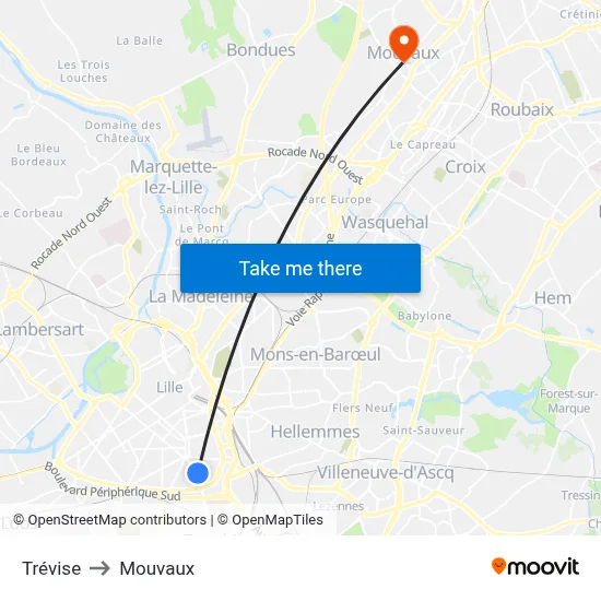 Trévise to Mouvaux map