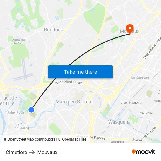 Cimetiere to Mouvaux map